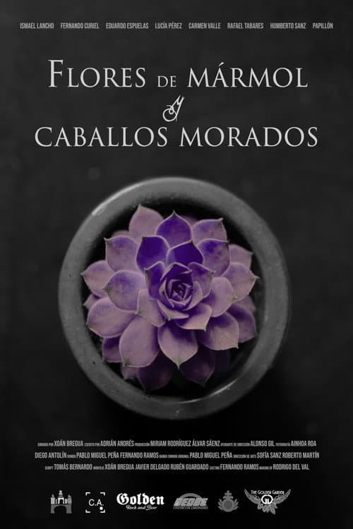 Flores de mármol y caballos morados poster